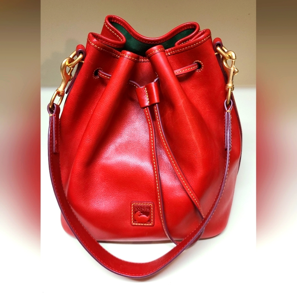 Dooney & Bourke Florentine Red and Gold Shoulder Bag with Drawstring Closure